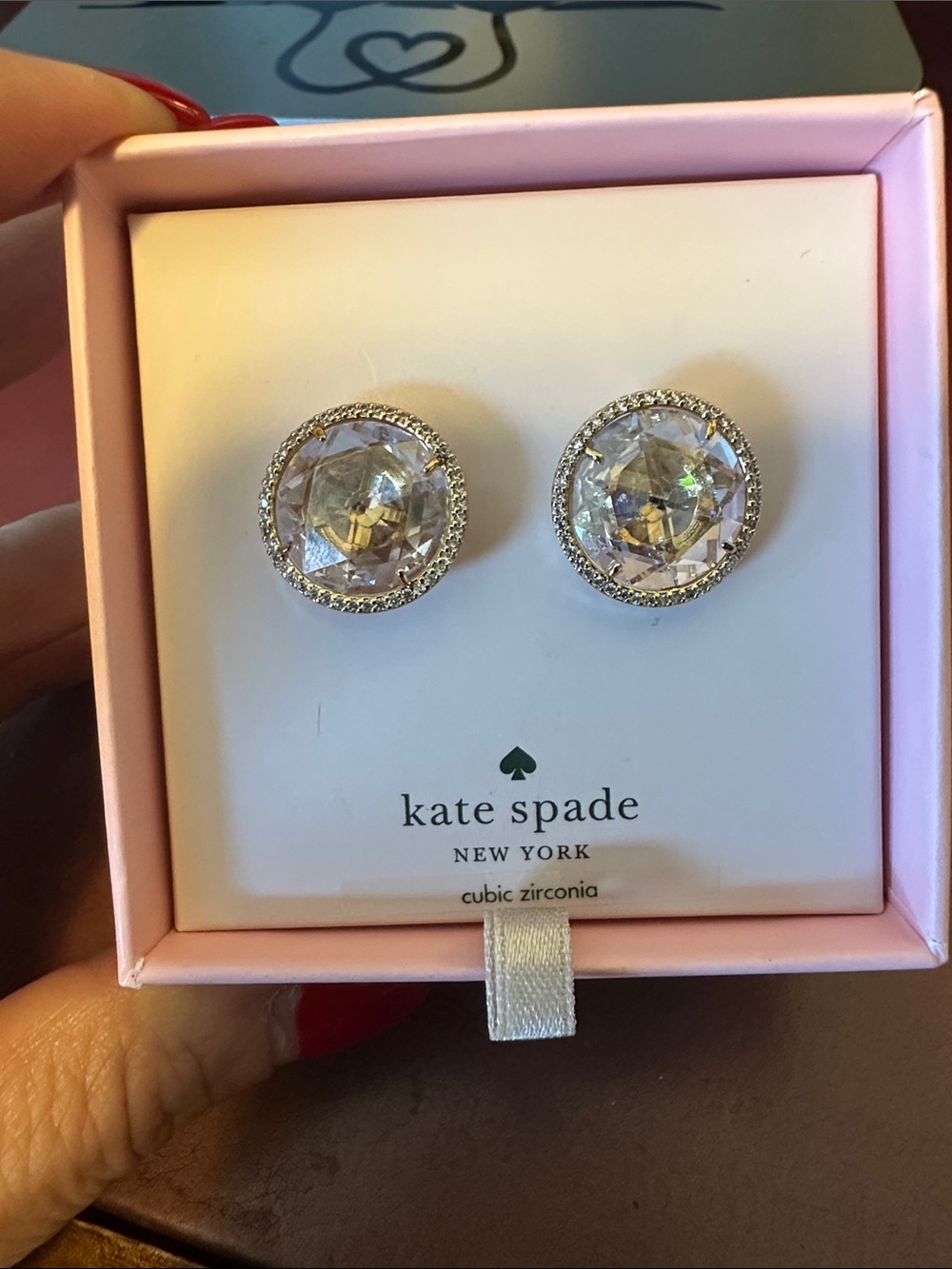 Kate Spade pink sparkley earrings nwt $69 “She Has Spark” in box